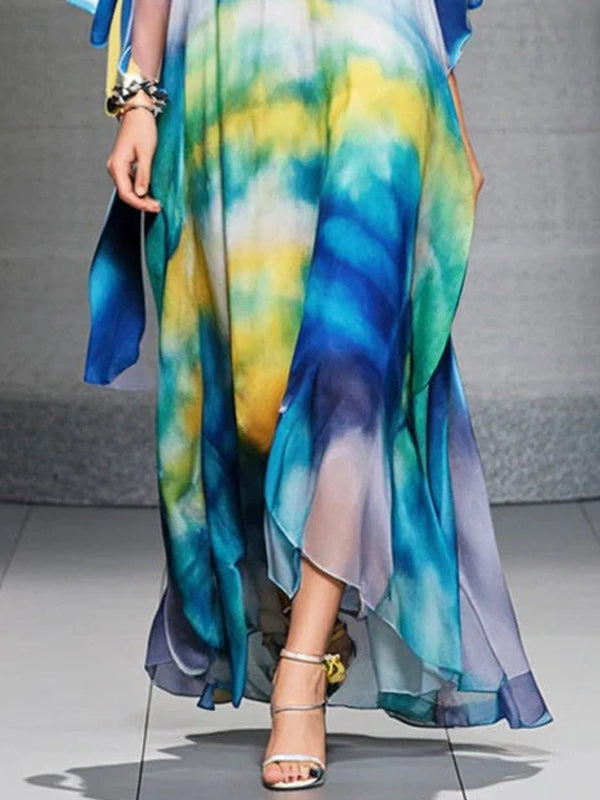 Tie-dye Print Off-shoulder Style Women's Dress