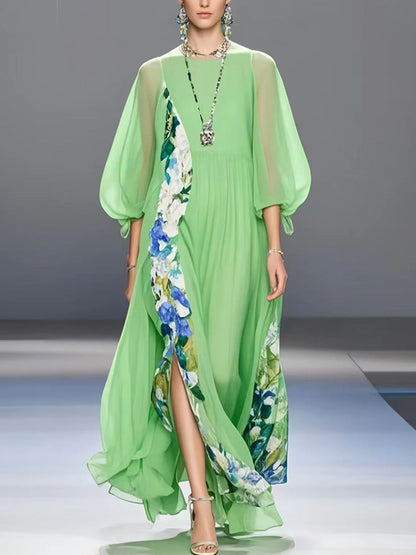 Beautiful Light Green Patchwork Side Open Chiffon Party Dresses Bracelet Sleeve