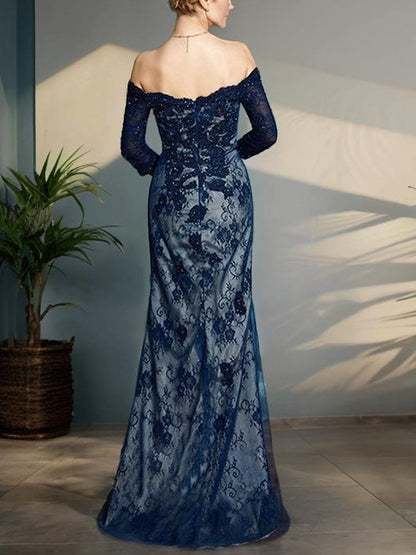 Off-the-shoulder Solid Lace Maxi Dress