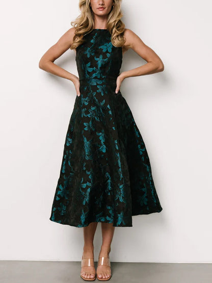 Crew Neck Sleeveless Printed Midi Dress