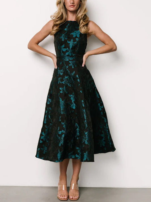 Crew Neck Sleeveless Printed Midi Dress