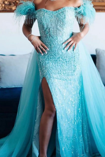 loveedsTM-Heavy ostrich feather dress with detachable waist mesh-vx