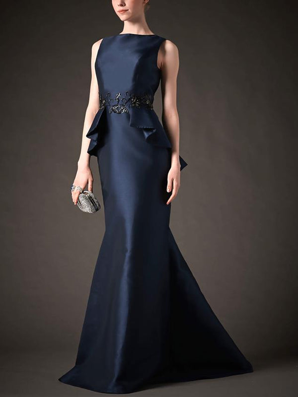 Round Neck Sleeveless Solid Color Maxi Dress