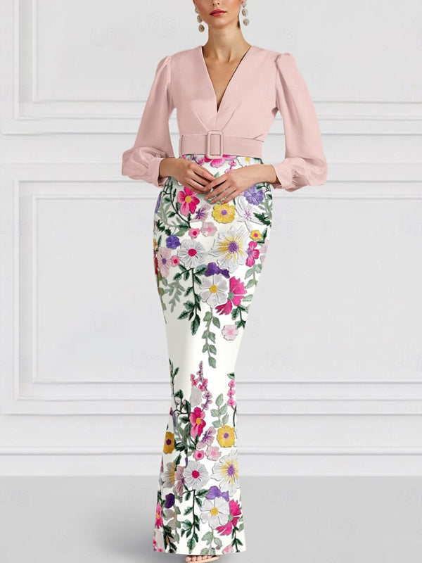 Ribbon Bow Slit Embroidery Mother of the Bride Dress