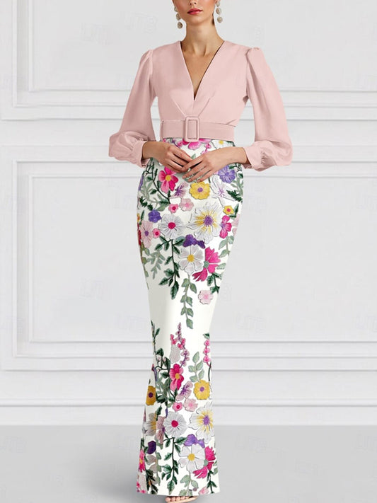 Ribbon Bow Slit Embroidery Mother of the Bride Dress