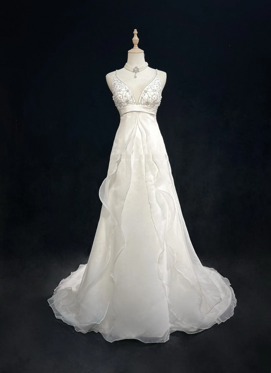 Unique Bridal Gown A Line Spaghetti Straps Long White 70s Wedding Dresses Vintage Bridal Gowns DH1145