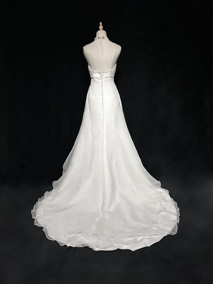 Unique Bridal Gown A Line Spaghetti Straps Long White 70s Wedding Dresses Vintage Bridal Gowns DH1145