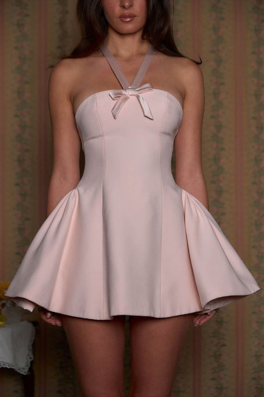 Sexy Ball Gown Halter Pink Satin Mini Short Formal 8th Grade Homecoming Dresses Summer Middle School Hoco Dress 20th Balloon Skirt Birthday Outfits DH1198