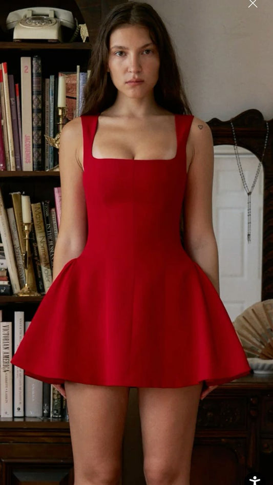 Sexy Ball Gown Square Neck Red Satin Mini Short Formal 8th Grade Homecoming Dresses Summer Middle School Hoco Dress 20th Balloon Skirt Birthday Outfits DH1199