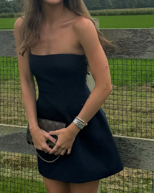 Sexy Sheath Strapless Black Satin Mini Short Formal 8th Grade Homecoming Dresses Summer Middle School Hoco Dress 20th Birthday Outfits DH1239