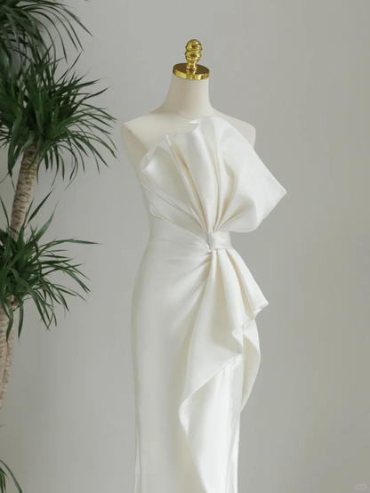 Classic Wedding Dress Mermaid Strapless White Satin Long Wedding Dresses Simple Bride Dress Bridal Gowns DH1285