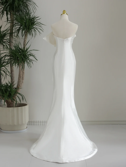 Classic Wedding Dress Mermaid Strapless White Satin Long Wedding Dresses Simple Bride Dress Bridal Gowns DH1285
