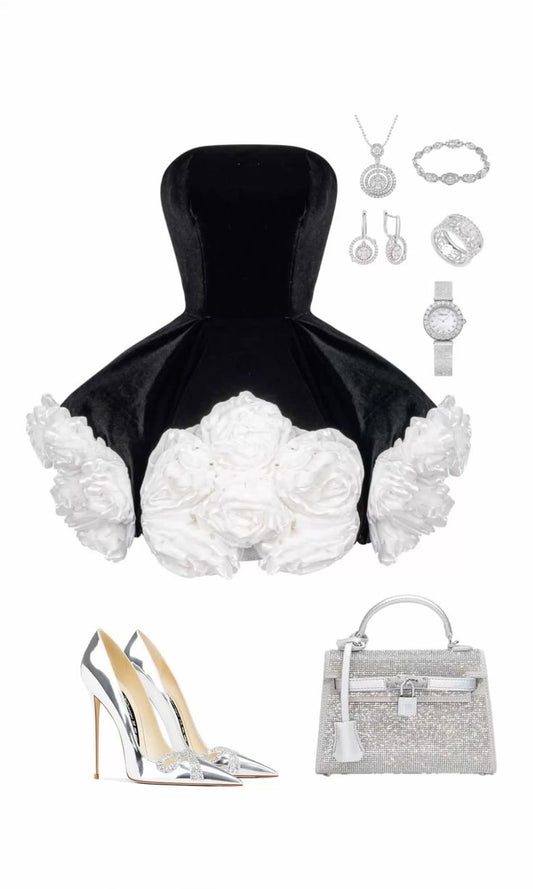 Trendy Ball Gown Strapless Black Velvet Mini Short Formal 7th Grade Homecoming Dresses Middle School Short Prom Dress Hoco Outfits DH1345