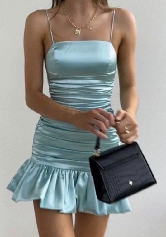 Cute Sheath Spaghetti Straps Blue Mini Short Formal 7th Grade Homecoming Dresses Middle School Short Prom Dress Cocktail Outfits DH1386