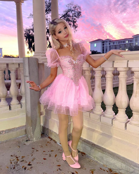 Unique A Line Sweetheart Pink Tulle Short Sleeves Mini Formal 7th Grade Homecoming Dresses Middle School Short Prom Dress Hoco Outfits DH1407