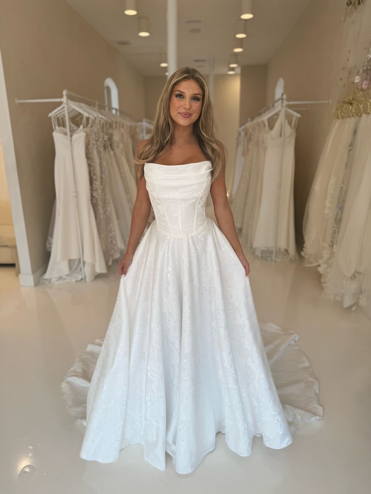 Classy Elegant A line Strapless White Satin Wedding Dress With Ruffles Wedding Dresses Modest Wedding Gowns Brides Dress DH1417