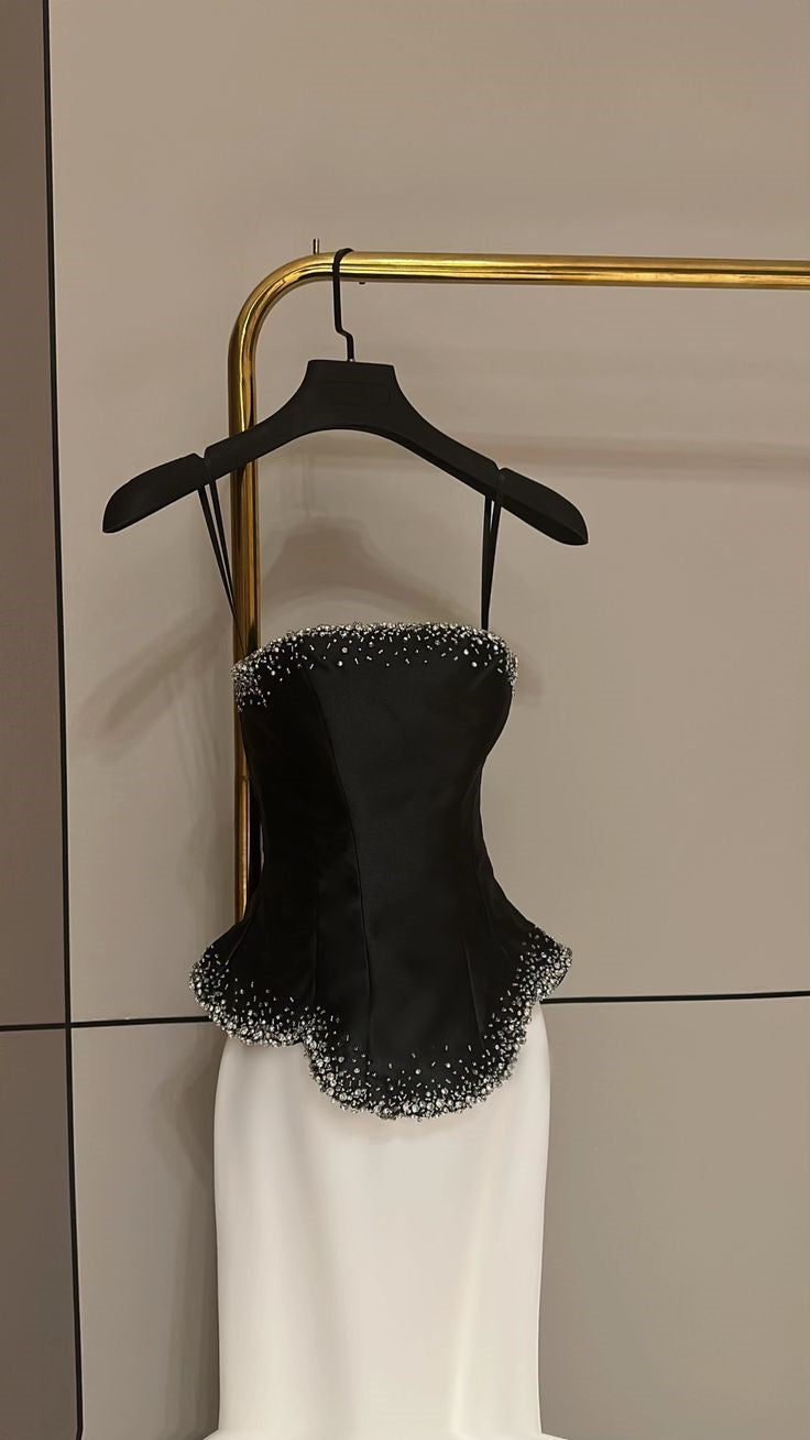 Retro Wedding Dresses Mermaid Strapless Satin Black Long Wedding Dresses Simple Bride Dress Bridal Gowns DH1488