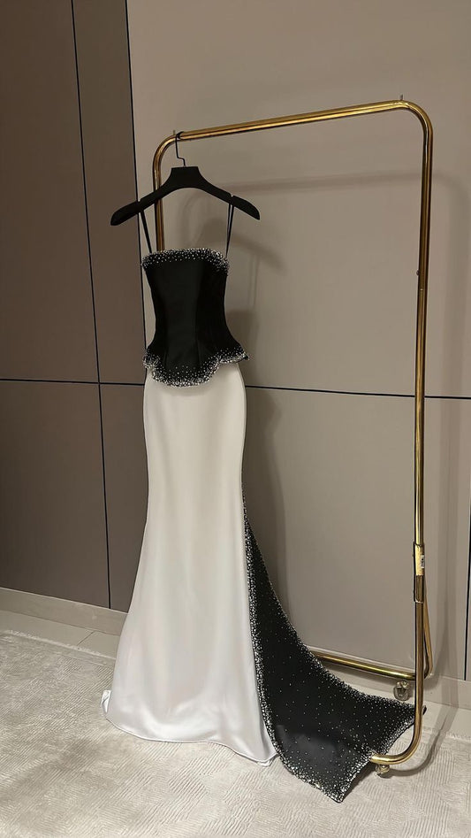 Retro Wedding Dresses Mermaid Strapless Satin Black Long Wedding Dresses Simple Bride Dress Bridal Gowns DH1488