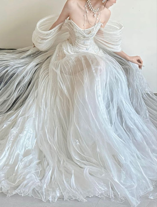 Princess Bridal Dress Sheath Off The Shoulder Satin Wedding Dress With Short Sleeves Wedding Dresses Modest Wedding Gowns DH1496