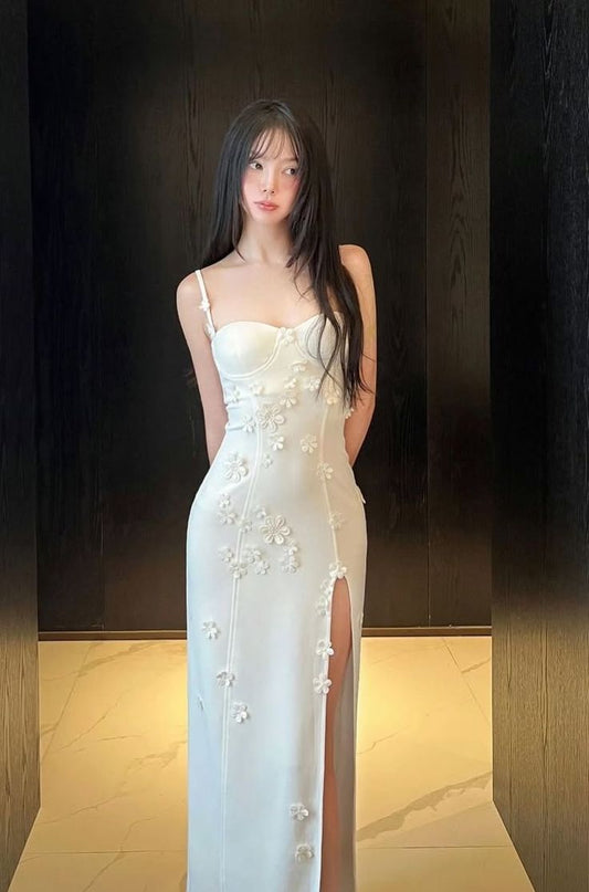 Elegant Sheath Spaghetti Straps Ivory Satin Prom Dresses Party Dress Summer 22th Birthday Outfits 18th Birthday Dresses DH1585