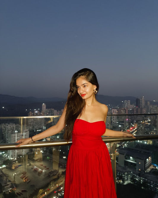 Elegant A Line Sweetheart Red Chiffon Long Prom Dresses Party Dress Summer 22th Birthday Outfits 18th Birthday Dresses DH1590