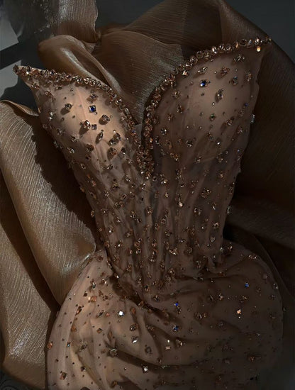 Sexy Mermaid Sweetheart Champagne Sequin Long Prom Dresses Party Dress 20th Birthday Outfits Graduation Dresses DH1862