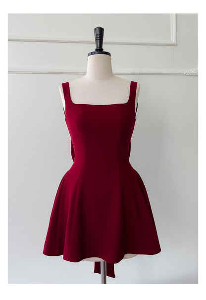 Cute Ball Gown Square Neck Burgundy Satin Grad Dress Inspo Short Mini Formal 8th Grade Homecoming Dresses High School Hoco Court Dress Graduation Dress Cocktail 18th Birthday Outfits D1941）
