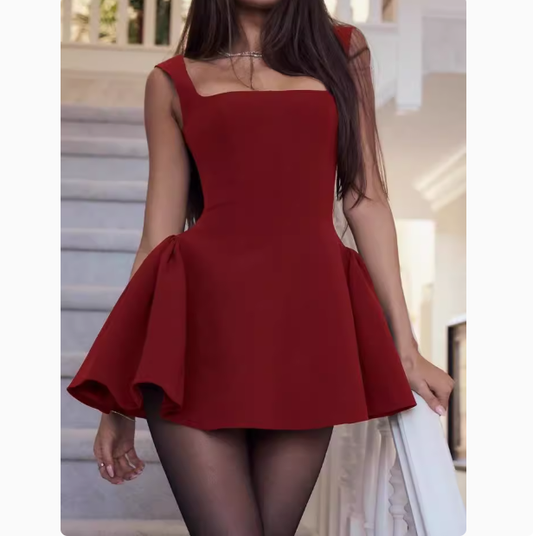 Pretty Ball Gown Square Neck Burgundy Satin Grad Dress Inspo Short Mini Formal 8th Grade Homecoming Dresses High School Hoco Court Dress Graduation Dress Cocktail Birthday Outfits DH1941
