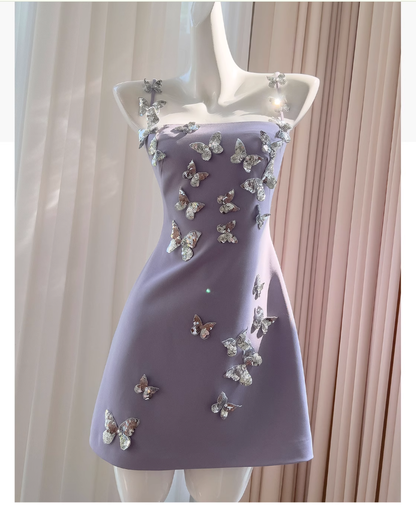 Cute A line Straps Satin Liac Short Grad Dress Inspo Short Mini Formal 8th Grade Homecoming Dresses High School Hoco Court Dress Graduation Dress Cocktail 18th Birthday Outfits DH1943