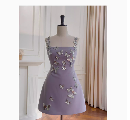 Cute A line Straps Satin Liac Short Grad Dress Inspo Short Mini Formal 8th Grade Homecoming Dresses High School Hoco Court Dress Graduation Dress Cocktail 18th Birthday Outfits DH1943