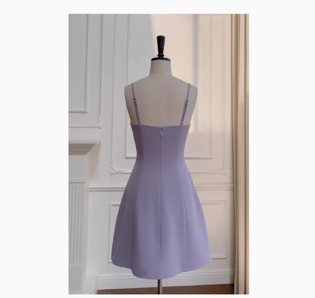 Cute A line Straps Satin Liac Short Grad Dress Inspo Short Mini Formal 8th Grade Homecoming Dresses High School Hoco Court Dress Graduation Dress Cocktail 18th Birthday Outfits DH1943