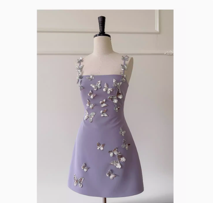 Cute A line Straps Satin Liac Short Grad Dress Inspo Short Mini Formal 8th Grade Homecoming Dresses High School Hoco Court Dress Graduation Dress Cocktail 18th Birthday Outfits DH1943