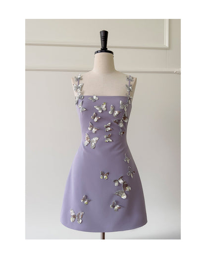 Cute A line Spaghetti Straps Satin Liac Short Grad Dress Inspo Short Mini Formal 8th Grade Homecoming Dresses High School Hoco Court Dress Graduation Dress Cocktail 18th Birthday Outfits DH1944