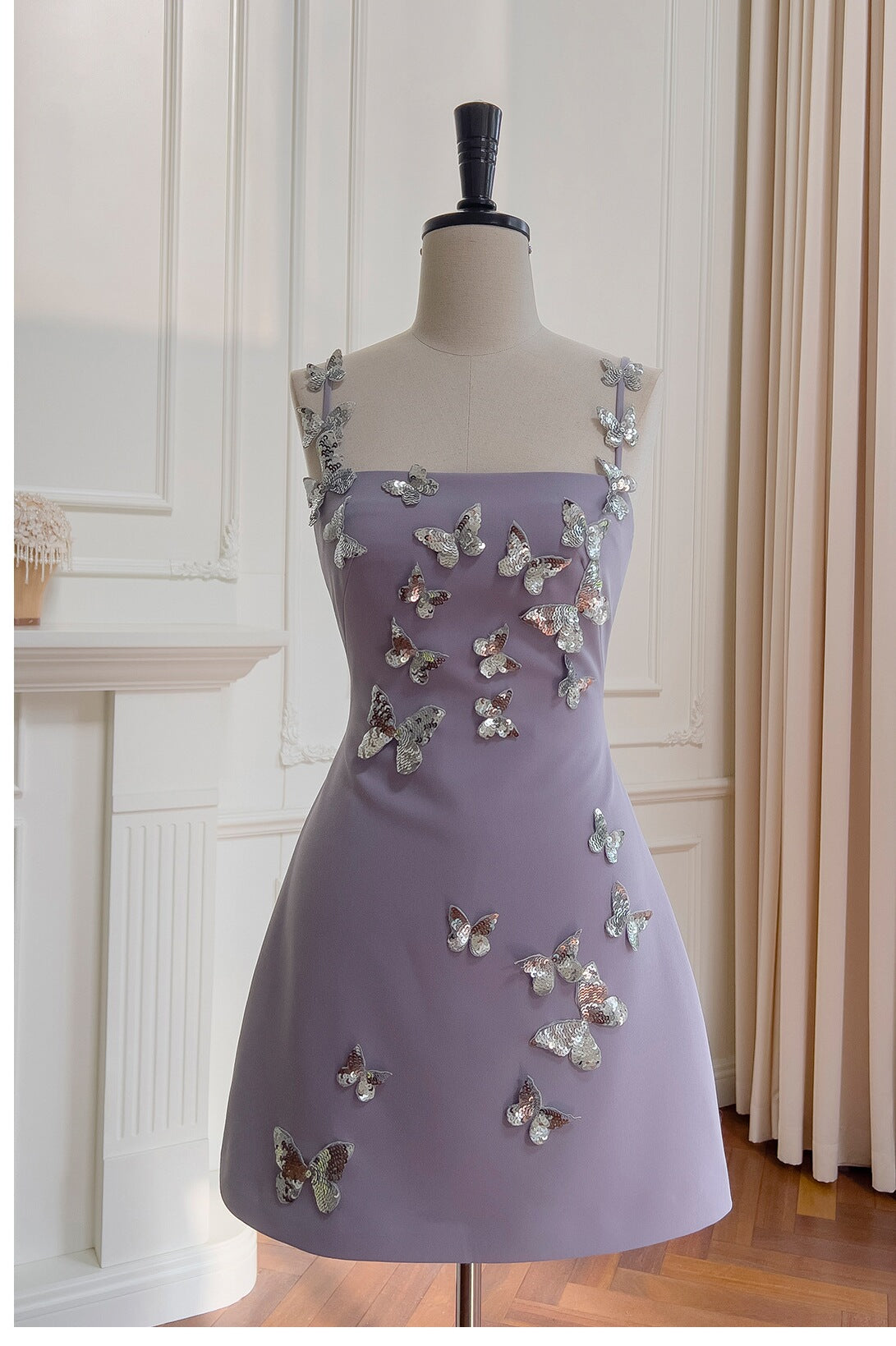 Cute A line Spaghetti Straps Satin Liac Short Grad Dress Inspo Short Mini Formal 8th Grade Homecoming Dresses High School Hoco Court Dress Graduation Dress Cocktail 18th Birthday Outfits DH1944