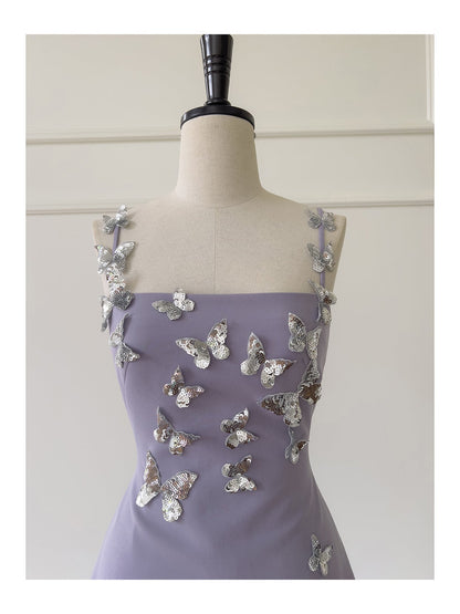 Cute A line Spaghetti Straps Satin Liac Short Grad Dress Inspo Short Mini Formal 8th Grade Homecoming Dresses High School Hoco Court Dress Graduation Dress Cocktail 18th Birthday Outfits DH1944