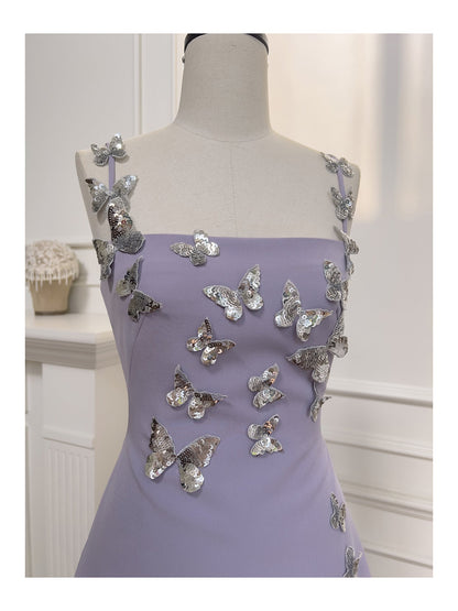 Cute A line Spaghetti Straps Satin Liac Short Grad Dress Inspo Short Mini Formal 8th Grade Homecoming Dresses High School Hoco Court Dress Graduation Dress Cocktail 18th Birthday Outfits DH1944