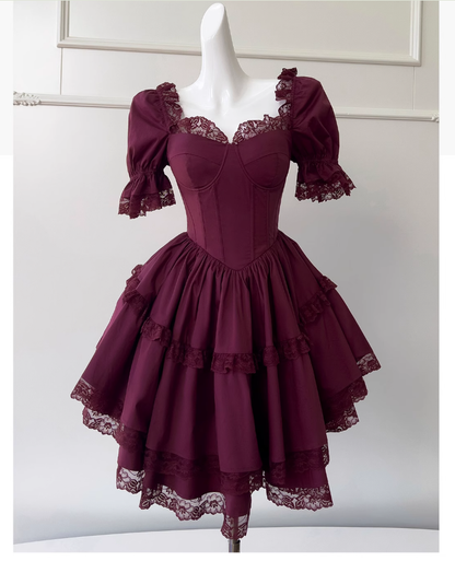 Vintage Ball Gown Sweetheart Burgundy Satin Grad Dress Inspo Short Mini Formal 8th Grade Homecoming Dresses High School Hoco Court Dress Graduation Dress Cocktail 18th Birthday Outfits D1945
