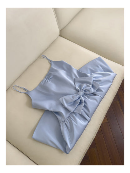 Cute A line Spaghetti Straps Satin Blue Short Grad Dress Inspo Short Mini Formal 8th Grade Homecoming Dresses High School Hoco Court Dress Graduation Dress 18th Birthday Outfits DH1947