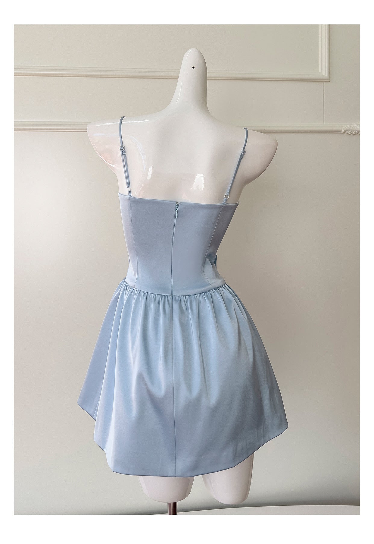 Cute A line Spaghetti Straps Satin Blue Short Grad Dress Inspo Short Mini Formal 8th Grade Homecoming Dresses High School Hoco Court Dress Graduation Dress 18th Birthday Outfits DH1947