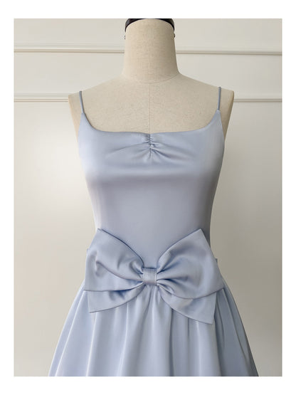 Cute A line Spaghetti Straps Satin Blue Short Grad Dress Inspo Short Mini Formal 8th Grade Homecoming Dresses High School Hoco Court Dress Graduation Dress 18th Birthday Outfits DH1947