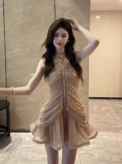 Cute Sheath Scoop Neck Champagne Short Grad Dress Inspo Short Mini Formal 8th Grade Homecoming Dresses High School Hoco Court Dress Graduation Dress 18th Birthday Outfits DH1951