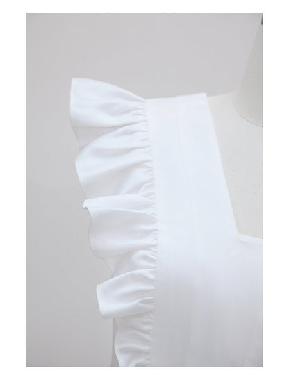 Sexy Ball Gown V Neck White Satin Short Mini Formal 8th Grade Homecoming Dresses Middle School Short Birthday Gowns Graduation Dress Hoco Outfits DH2099