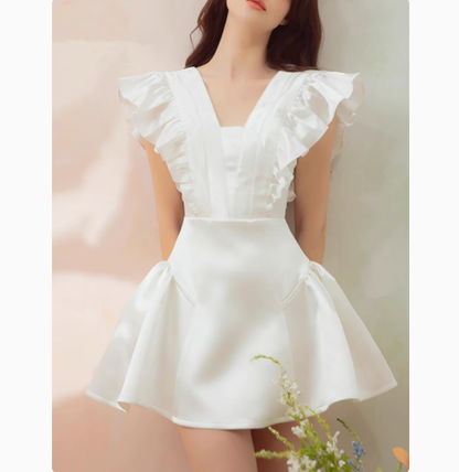 Sexy Ball Gown V Neck White Satin Short Mini Formal 8th Grade Homecoming Dresses Middle School Short Birthday Gowns Graduation Dress Hoco Outfits DH2099