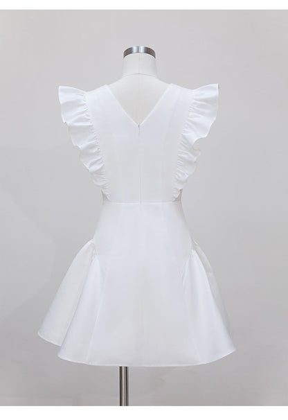 Sexy Ball Gown V Neck White Satin Short Mini Formal 8th Grade Homecoming Dresses Middle School Short Birthday Gowns Graduation Dress Hoco Outfits DH2099