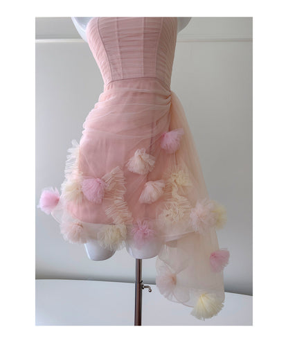 Modest A Line Spaghetti Straps Pink Tulle Formal 8th Grade Homecoming Dresses Middle School Short Birthday Gowns Graduation Dress Hoco Outfits DH2102