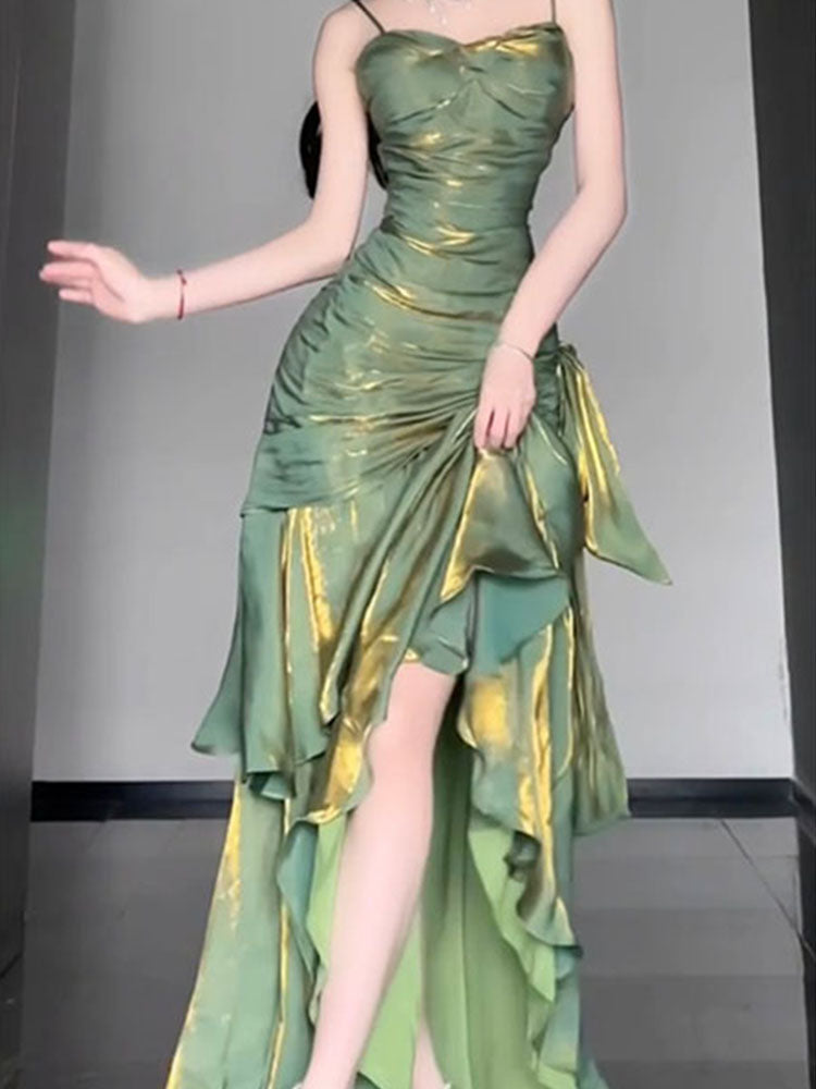 Vintage Mermaid Spaghetti Straps Green Long Summer 18th Birthday Dress Party Dress Birthday Outfits Evening Dresses DH2403