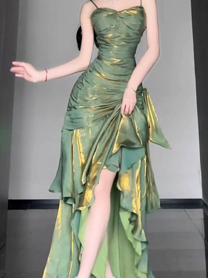 Vintage Mermaid Spaghetti Straps Green Long Summer 18th Birthday Dress Party Dress Birthday Outfits Evening Dresses DH2403