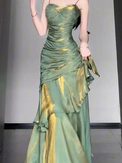 Vintage Mermaid Spaghetti Straps Green Long Summer 18th Birthday Dress Party Dress Birthday Outfits Evening Dresses DH2403