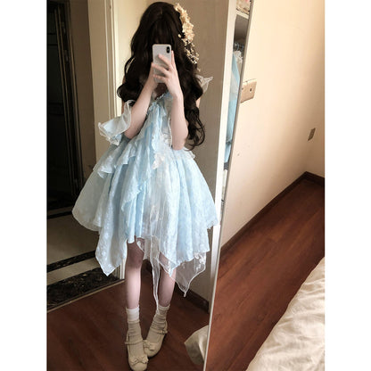 Cute Ball Gown Spaghetti Straps Light Blue Lace Summer 18th Birthday Dress Lolita Dress Birthday Outfits Lolita Outfit DH2404