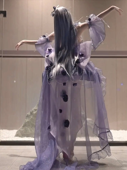 Vintage Ball Gown Spaghetti Straps Chiffon Lilac Summer 18th Birthday Dress High Low Lolita Dress 21st Birthday Outfits DH2417